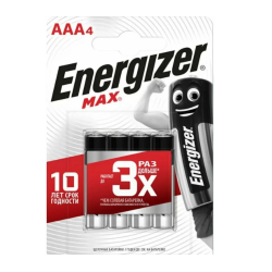 Батарейки щелочные (алкалиновые) Energizer AAA/LR03, 1.5V, упаковка 4шт (Мизинчиковые)