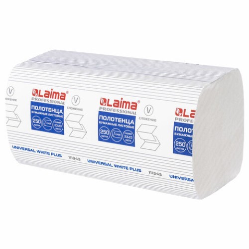 Полотенца бумажные 250 шт., LAIMA (H3) UNIVERSAL WHITE PLUS, 1-слойные, белые, КОМПЛЕКТ 15 пачек, 23х23, V-сложение, 111343 в Екатеринбург — Uralhoz.ru