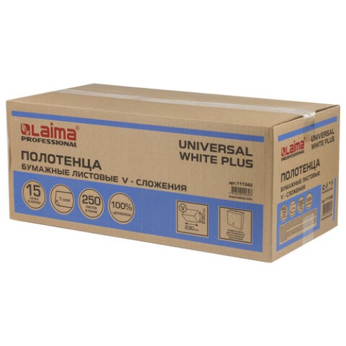 Полотенца бумажные 250 шт., LAIMA (H3) UNIVERSAL WHITE PLUS, 1-слойные, белые, КОМПЛЕКТ 15 пачек, 23х23, V-сложение, 111343 в Екатеринбург — Uralhoz.ru