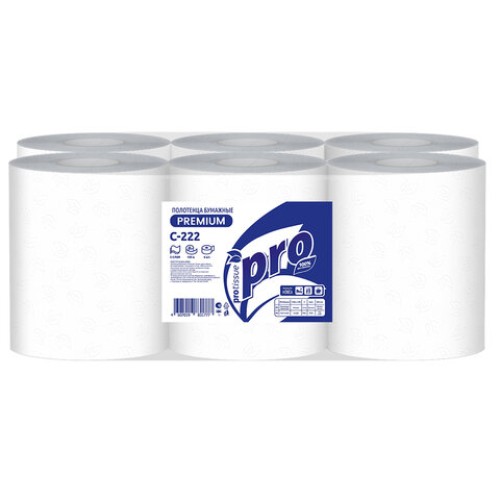 Полотенца бумажные рулонные 150 м, PROtissue (H1) PREMIUM, 2-слойные, белые, КОМПЛЕКТ 6 рулонов, С222 в Екатеринбург — Uralhoz.ru
