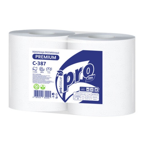 Бумага протирочная 350 м с перфорацией, PROtissue (W1) 2-слойная, 1000 листов 24х35 см, КОМПЛЕКТ 2 шт., С387 в Екатеринбург — Uralhoz.ru