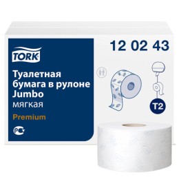 Бумага туалетная 170 метров, TORK (Система T2) PREMIUM, КОМПЛЕКТ 12 рулонов, 2-слойная, белая, 120243