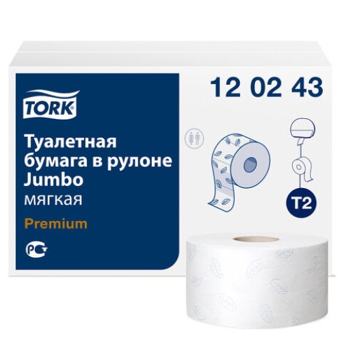 Бумага туалетная 170 метров, TORK (Система T2) PREMIUM, КОМПЛЕКТ 12 рулонов, 2-слойная, белая, 120243 в Екатеринбург — Uralhoz.ru