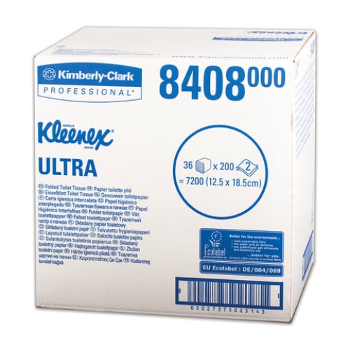 Бумага туалетная листовая KIMBERLY-CLARK Kleenex, КОМПЛЕКТ 36 шт., Ultra, 200 л., 18,6х12,5 см, 2-слойная, артикул 8408 в Екатеринбург — Uralhoz.ru