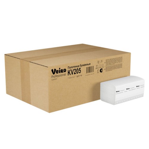 Полотенца бумажные 200 шт., VEIRO (Система H3) COMFORT, 2-слойные, белые, КОМПЛЕКТ 20 пачек, 21х21,6, V-сложение, KV205 в Екатеринбург — Uralhoz.ru