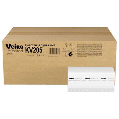 Полотенца бумажные 200 шт., VEIRO (Система H3) COMFORT, 2-слойные, белые, КОМПЛЕКТ 20 пачек, 21х21,6, V-сложение, KV205 в Екатеринбург — Uralhoz.ru