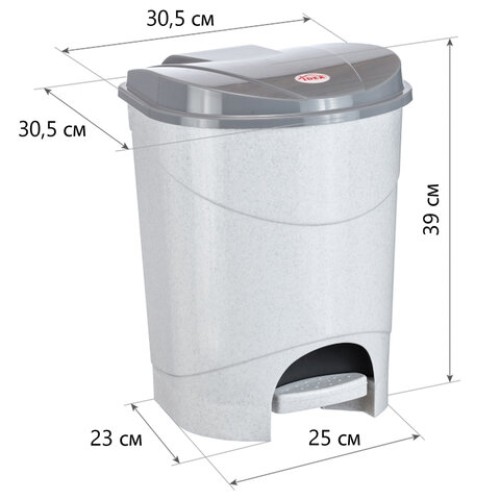 Ведро мусорное с КРЫШКОЙ и ПЕДАЛЬЮ 19 литров, 39х30,5х30,5 см, серое, IDEA, М2892 в Екатеринбург — Uralhoz.ru