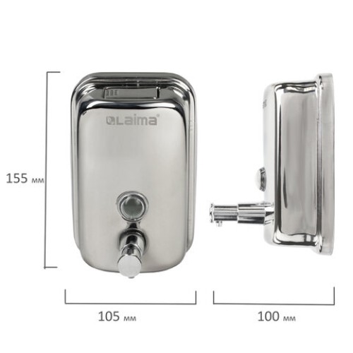 Дозатор для жидкого мыла LAIMA BASIC, 0,5 л., нержавеющая сталь, зеркальный, 601795 в Екатеринбург — Uralhoz.ru