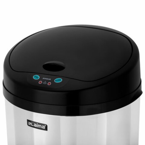 Ведро для мусора СЕНСОРНОЕ 12 л, нержавеющая сталь, черная матовая крышка, питание от 4-х батареек AA (не входят в комплект), LAIMA, 609326 в Екатеринбург — Uralhoz.ru