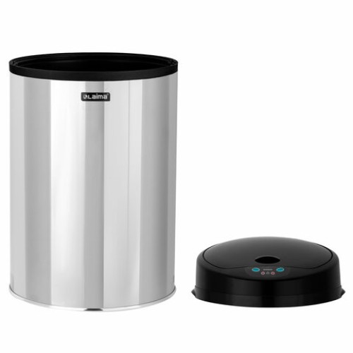 Ведро для мусора СЕНСОРНОЕ 12 л, нержавеющая сталь, черная матовая крышка, питание от 4-х батареек AA (не входят в комплект), LAIMA, 609326 в Екатеринбург — Uralhoz.ru