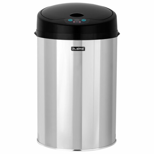 Ведро для мусора СЕНСОРНОЕ 12 л, нержавеющая сталь, черная матовая крышка, питание от 4-х батареек AA (не входят в комплект), LAIMA, 609326 в Екатеринбург — Uralhoz.ru