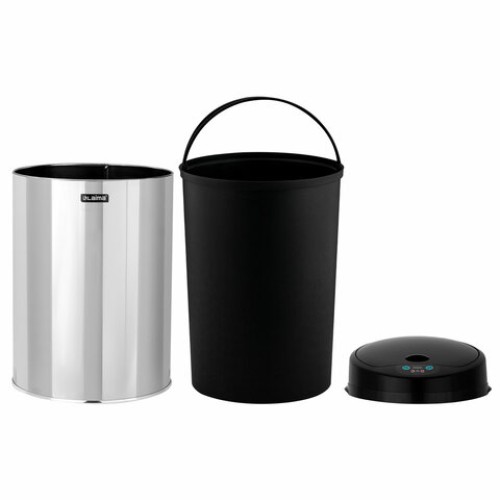 Ведро для мусора СЕНСОРНОЕ 12 л, нержавеющая сталь, черная матовая крышка, питание от 4-х батареек AA (не входят в комплект), LAIMA, 609326 в Екатеринбург — Uralhoz.ru