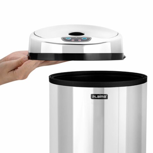 Ведро для мусора СЕНСОРНОЕ 12 л, нержавеющая сталь, зеркальная крышка, питание от 4-х батареек AA (не входят в комплект), LAIMA, 609327 в Екатеринбург — Uralhoz.ru