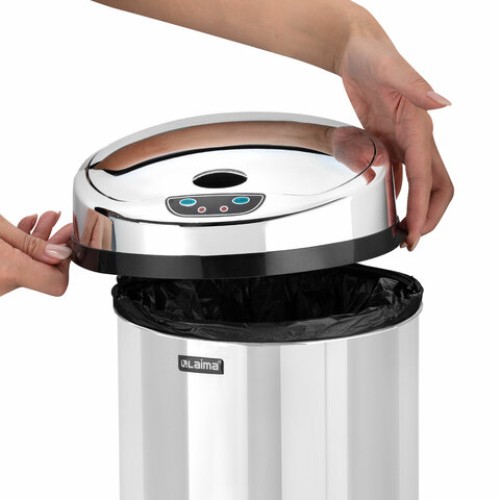 Ведро для мусора СЕНСОРНОЕ 12 л, нержавеющая сталь, зеркальная крышка, питание от 4-х батареек AA (не входят в комплект), LAIMA, 609327 в Екатеринбург — Uralhoz.ru