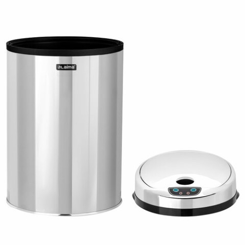 Ведро для мусора СЕНСОРНОЕ 12 л, нержавеющая сталь, зеркальная крышка, питание от 4-х батареек AA (не входят в комплект), LAIMA, 609327 в Екатеринбург — Uralhoz.ru