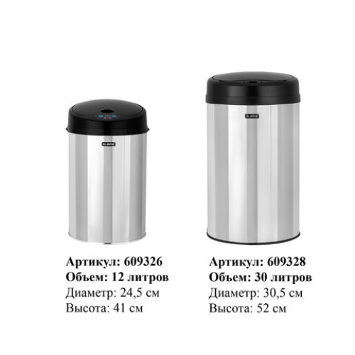 Ведро для мусора СЕНСОРНОЕ 30 л, нержавеющая сталь, черная матовая крышка, питание от 4-х батареек AA (не входят в комплект), LAIMA, 609328 в Екатеринбург — Uralhoz.ru