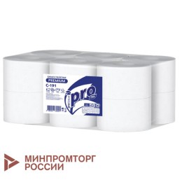 Бумага туалетная 170 метров, PROtissue (T2) PREMIUM, 2-слойная, белая, КОМПЛЕКТ 12 рулонов, С191