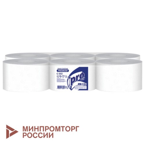 Бумага туалетная 215 м с центральной вытяжкой PROtissue (T8) PREMIUM, 2-слойная, белая, КОМПЛЕКТ 6 шт., С352 в Екатеринбург — Uralhoz.ru