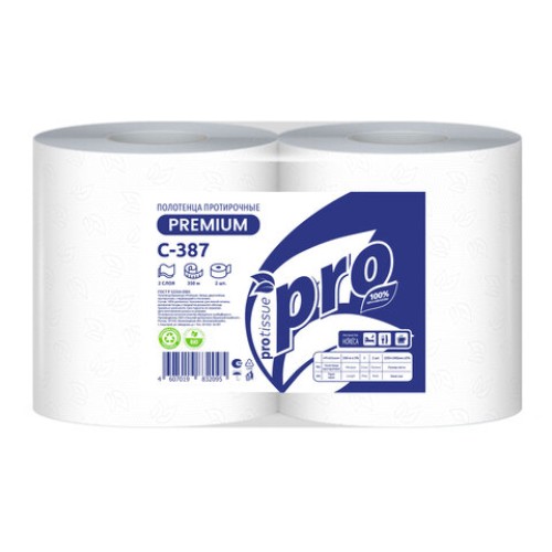 Бумага протирочная 350 м с перфорацией, PROtissue (W1) 2-слойная, 1000 листов 24х35 см, КОМПЛЕКТ 2 шт., С387 в Екатеринбург — Uralhoz.ru