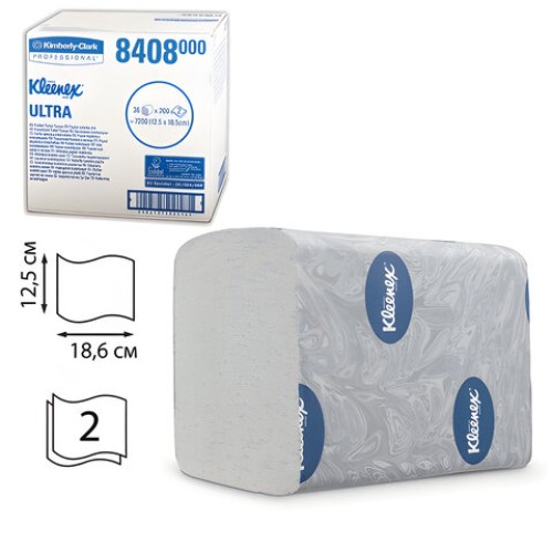 Бумага туалетная листовая KIMBERLY-CLARK Kleenex, КОМПЛЕКТ 36 шт., Ultra, 200 л., 18,6х12,5 см, 2-слойная, артикул 8408 в Екатеринбург — Uralhoz.ru