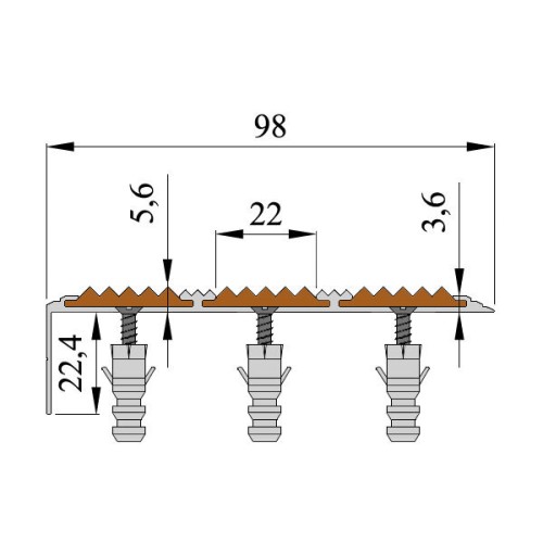 Угол-порог алюминиевый с тремя резиновыми вставками в Екатеринбург — Uralhoz.ru