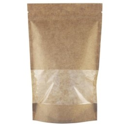 Пакет бумажный Doypack 150х240 (45+45) мм крафт с окошком 80 мм (100/700 шт.) 121-010