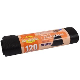 Мешок д/мусора ПНД 120 л (10 шт.) рулон С ЗАВЯЗКАМИ черный КРЕПАК (1/25 шт.)