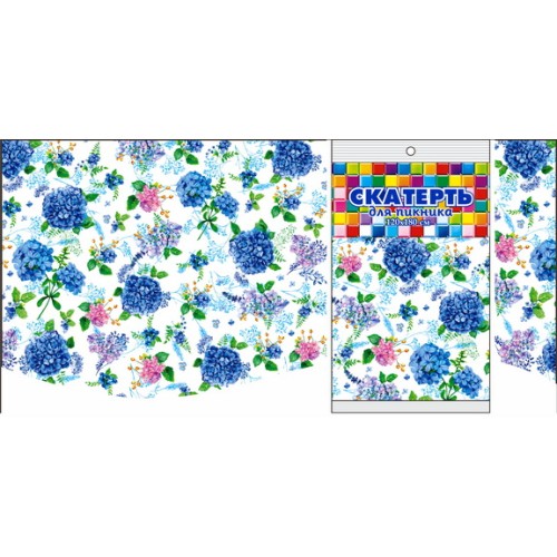 Скатерть ПВД 120х180 (35 мкм) Гортензия (1/50 шт.) Интерпак в Екатеринбург — Uralhoz.ru