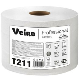 Туалетная бумага для диспенсеров с центральной вытяжкой 2сл. 80м Белая Veiro Comfort (12 шт.) T211