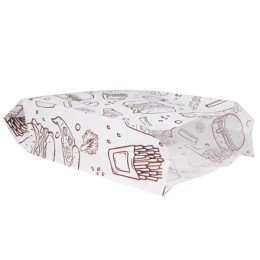 Пакет бумажный 160х100+40 белый с печатью Фаст фуд Жиростойкий (100/2000 шт.) ПЖ161040