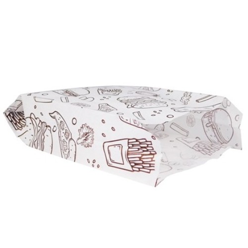 Пакет бумажный 160х100+40 белый с печатью Фаст фуд Жиростойкий (100/2000 шт.) ПЖ161040 в Екатеринбург — Uralhoz.ru