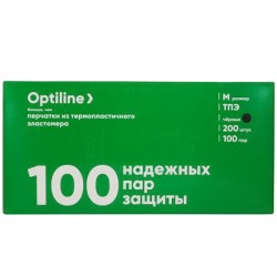 Перчатки Эластомер ЧЕРНЫЕ (200 шт.) ТПЭ/TPE OptiLine M (1/10 шт.)