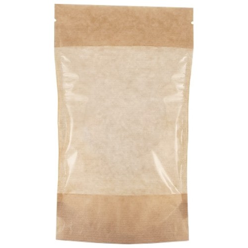 Пакет бумажный Doypack 140х225 (40+40) мм крафт с большим окном (100/700 шт) 121-008 в Екатеринбург — Uralhoz.ru