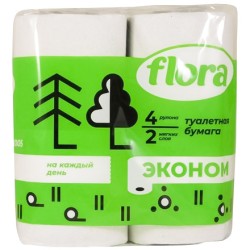 Туалетная бумага 2 сл. 4 шт. Флора Белая  (1/12 шт.)