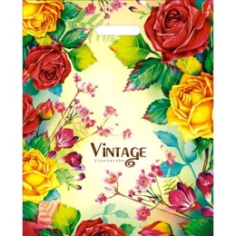 Пакет с прорубной ручкой ПВД 38х47 (60 мкм) Винтаж лам. (50/500 шт.) Интерпак