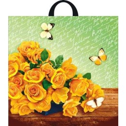 Пакет с петлевой ручкой ПВД 44х44 (70 мкм) Желтые розы (25/250 шт.) Интерпак АКЦИЯ