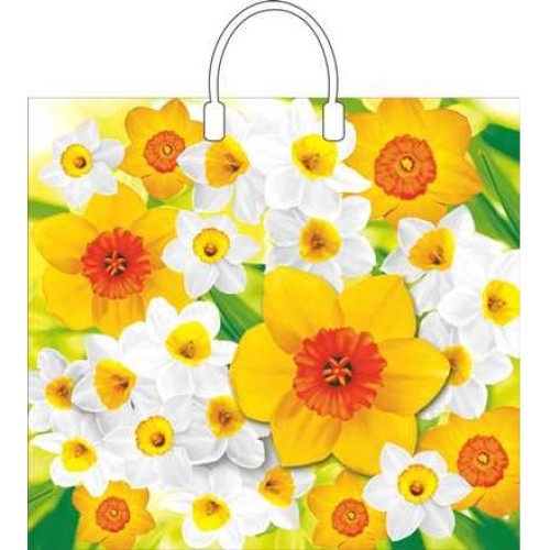 Пакет с пластиковой ручкой ПВД 37х34 (80 мкм) Нарцисс (10/100 шт.) Интерпак в Екатеринбург — Uralhoz.ru