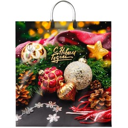 Пакет с пластиковой ручкой ПВД 40х44 (100 мкм) Красное золото лам. (10/100 шт.) Интерпак