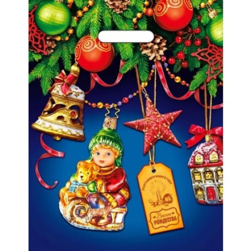 Пакет с прорубной ручкой ПВД 31х40 (60 мкм) В гостях у елочки лам. (50/500 шт.) Интерпак в Екатеринбург — Uralhoz.ru