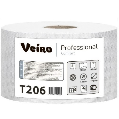 Туалетная бумага для диспенсеров 2 сл. 125 м Veiro Professional Comfort Белая (12 шт.) арт.T206 в Екатеринбург — Uralhoz.ru