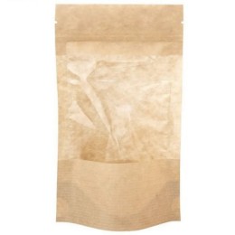 Пакет бумажный Doypack 100х185 (30+30) мм крафт с окошком 90 мм (100/700 шт) 121-012