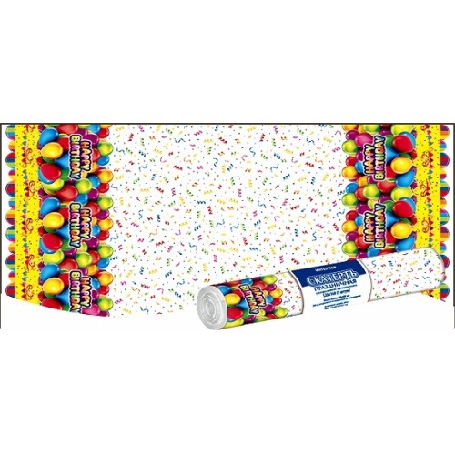 Скатерть в рулоне ПВД 120х160 (35 мкм) День рождения (5 шт.) (1/25 шт.) Интерпак в Екатеринбург — Uralhoz.ru