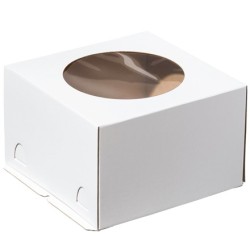 Короб для торта белый с окном 300х300х190 мм КОМПЛЕКТ (ДНО+КРЫШКА) (25 шт.) Т23Е