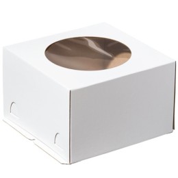 Короб для торта белый с окном 300х300х190 мм КОМПЛЕКТ (ДНО+КРЫШКА) (25 шт.) Т23Е