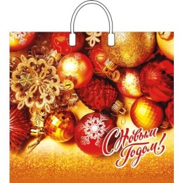 Пакет с пластиковой ручкой ПВД 38х35 (90 мкм) Злато лам. (10/100 шт.) Интерпак