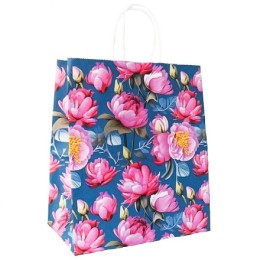 Пакет бумажный с кручеными ручками 220х120х250 100 г с печатью Пион (25/250 шт.) 115359