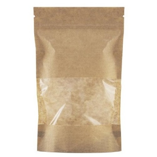 Пакет бумажный Doypack 110х185 (35+35) мм крафт с окошком 90 мм (100/700 шт) 121-014 в Екатеринбург — Uralhoz.ru