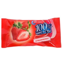 Салфетки влажные  (15 шт.) 100% Чистоты Клубника (1/160 шт.)