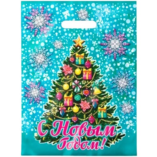 Пакет с прорубной ручкой ПВД 30х40 (35 мкм) Нарядная зима (50/1000 шт.) Интерпак в Екатеринбург — Uralhoz.ru