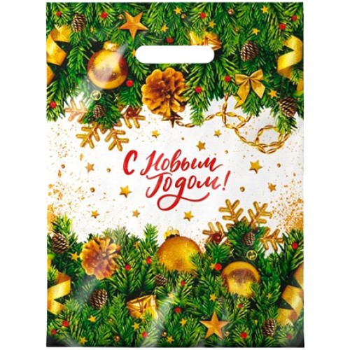 Пакет с прорубной ручкой ПВД 30х40 (35 мкм) Еловый хит (50/1000 шт.) Интерпак в Екатеринбург — Uralhoz.ru